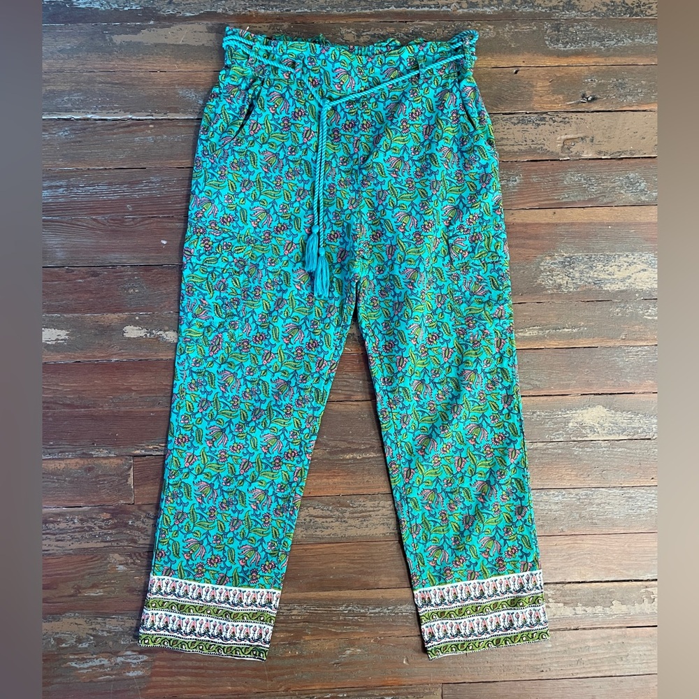 Sundance Vibrant Reef Cotton Cargo Floral Print Teal Pants - Sz S 🧡🎀
